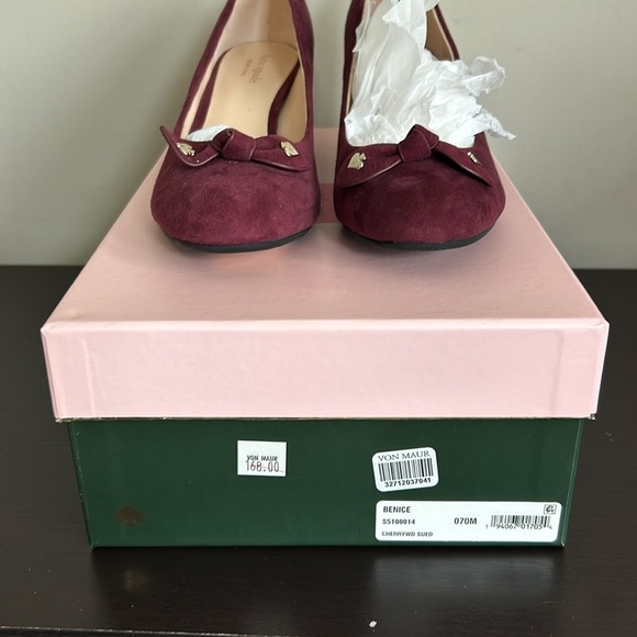 Kate Spade Benice Pumps Suede Cherry Platform Heel Leather Sz 7 NEW - Picture 4 of 10